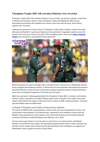 Champions Trophy 2025 will reawaken Pakistan's love of cricket
