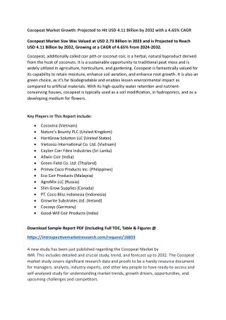 Cocopeat Market -Latest Advancement And Industry Analysis (2024- 2032)