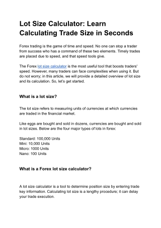 Lot Size Calculator