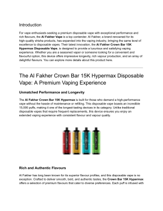 The Al Fakher Crown Bar 15K Hypermax Disposable Vape_ A Premium Vaping Experience