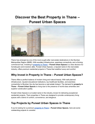 Discover the Best Property in Thane – Puneet Urban Spaces