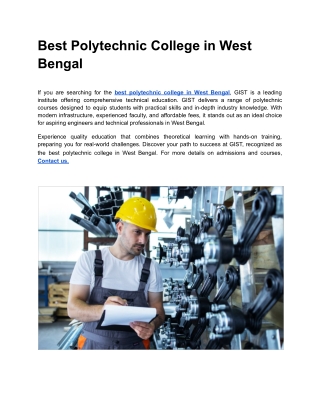 Best Polytechnic College in West Bengal