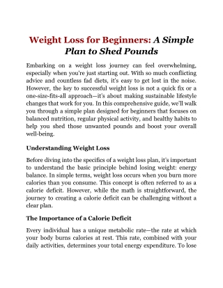 Weight Loss for Beginners_ A Simple Plan to Shed Pounds