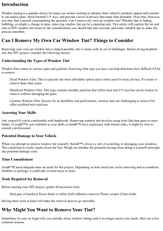 Can I Remove My Own Car Window Tint? Things to Consider
