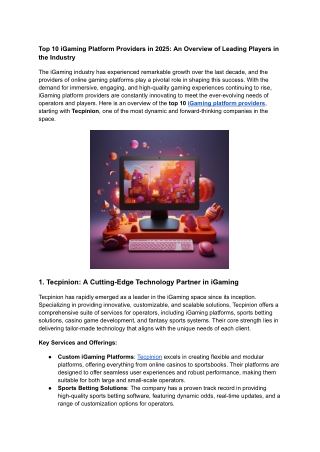 Top 10 iGaming Platform Providers in 2025_ An Overview of Leading Players in the Industry