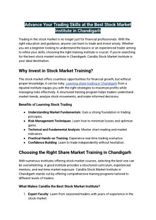 Advance Your Trading Skills at the Best Stock Market Institute in Chandigarh