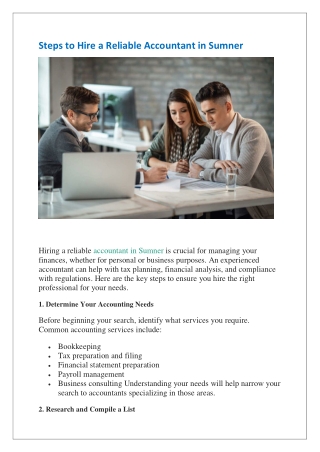 Steps to Hire a Reliable Accountant in Sumner