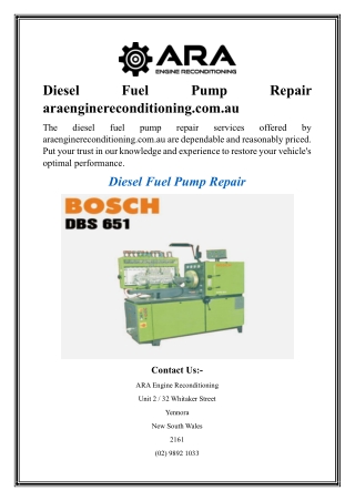 Diesel Fuel Pump Repair araenginereconditioning.com.au
