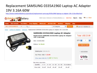 Samsung 0335A1960 Laptop AC Adapter