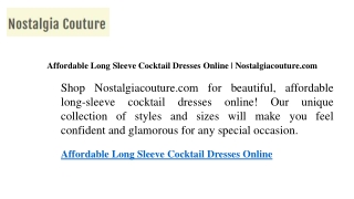 Affordable Long Sleeve Cocktail Dresses Online  Nostalgiacouture.com