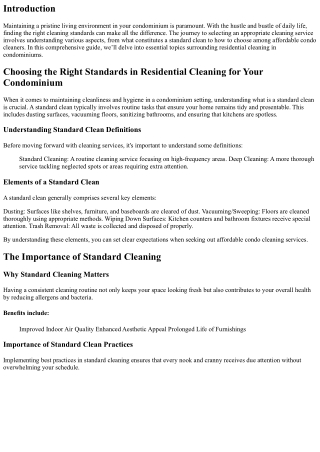 Choosing the Right Standards in Residential Cleaning for Your Condominium