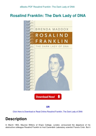 eBooks PDF Rosalind Franklin The Dark Lady of DNA