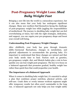 Post-Pregnancy Weight Loss_ Shed Baby Weight Fast