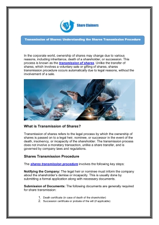 Share Claimers: Easy Shares Transmission Procedure for Smooth Transfers