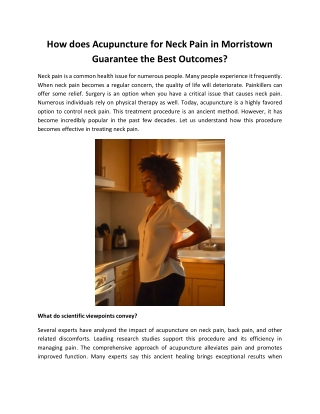 How does Acupuncture for Neck Pain in Morristown Guarantee the Best Outcomes