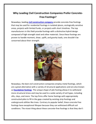 Why Leading Civil Construction Companies Prefer Concrete-Free Footings