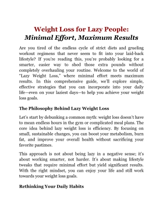 Weight Loss for Lazy People_ Minimal Effort, Maximum Results