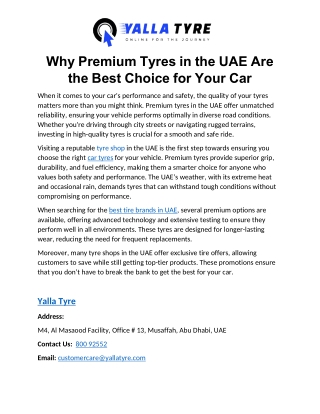 Why Premium Tyres in the UAE Are the Best Choice for Your Car