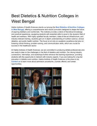 Best Dietetics & Nutrition Colleges in West Bengal