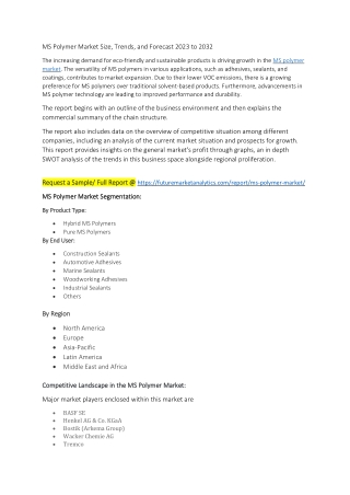 MS Polymer Market Size, Trends, and Forecast 2023 to 2032