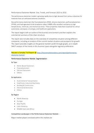 Performance Elastomer Market  Size, Trends, and Forecast 2023 to 2032