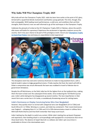 Why India Will Win Champions Trophy 2025