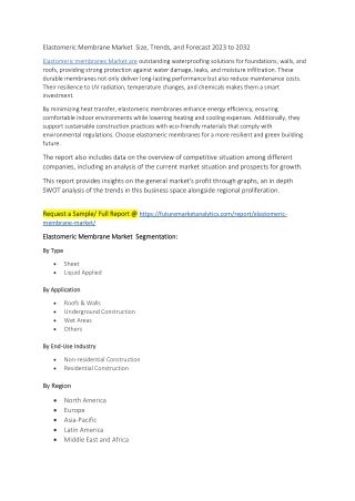 Elastomeric Membrane Market  Size, Trends, and Forecast 2023 to 2032