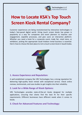 How to Locate KSA's Top Touch Screen Kiosk Rental Company?