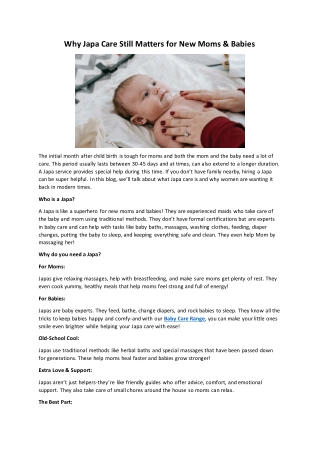 Why Japa Care Still Matters for New Moms and Babies