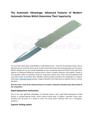 The Automatic Advantage: Advanced Features of Modern Automatic Knives Which Dete
