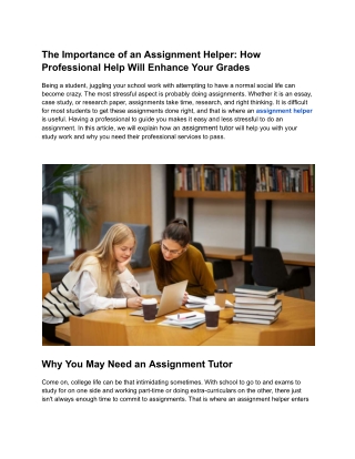 The Importance of an Assignment Helper: How Professional Help Will Enhance