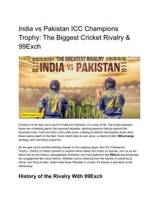 India vs Pakistan ICC Champions Trophy_ The Biggest Cricket Rivalry & 99Exch