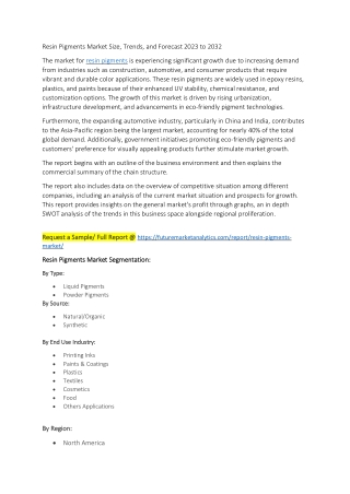 Resin Pigments Market Size, Trends, and Forecast 2023 to 2032