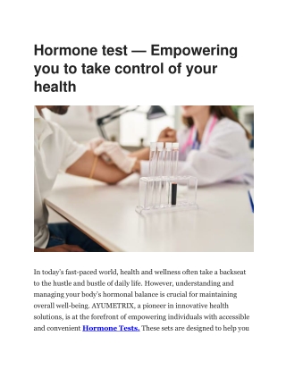 Hormone Tests | Ayumetrix