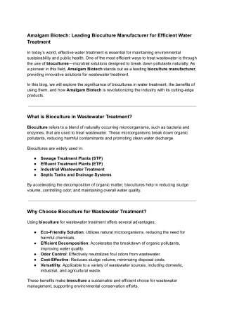 Amalgam Biotech_ Leading Bioculture Manufacturer for Efficient Water Treatment