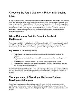 Choosing the Right Matrimony Platform for Lasting Love