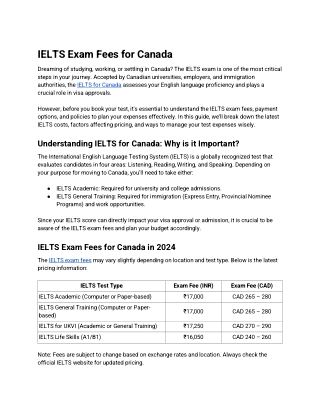 IELTS Exam Fees for Canada