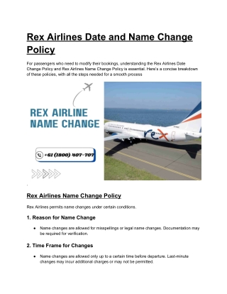 Rex Airlines Date and Name Change Policy