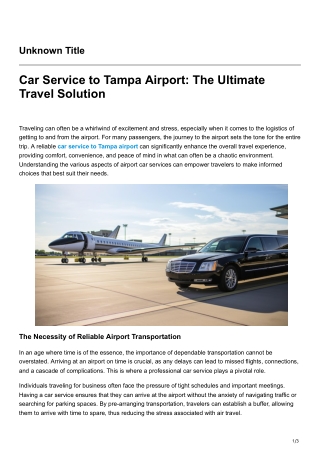Car Service to Tampa Airport The Ultimate Travel Solution