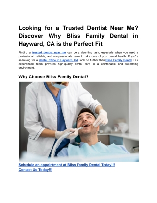 Looking for a Trusted Dentist Near Me? Discover Why Bliss Family Dental Hayward