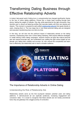 Transforming Dating Business through Effective Relationship Adverts