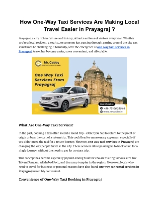 One Way Cab Booking in Prayagraj