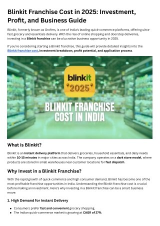Blinkit Franchise Cost