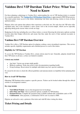 Vaishno Devi VIP Darshan Ticket Price What You Need to Know