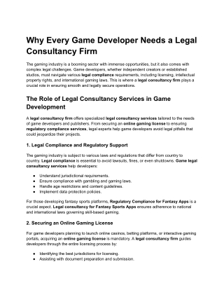 Why Every Game Developer Needs a Legal Consultancy Firm