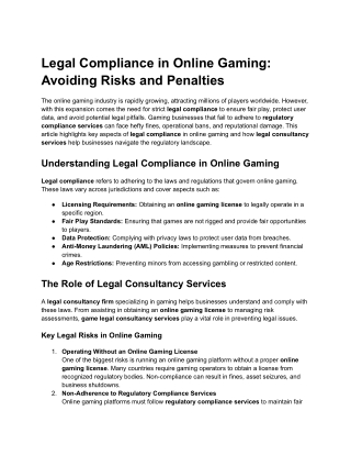 Legal Compliance in Online Gaming: Avoiding Risks and Penalties