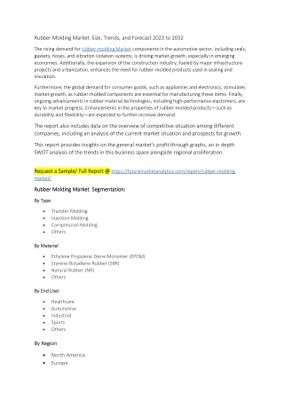 Rubber Molding Market  Size, Trends, and Forecast 2023 to 2032