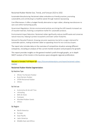 Reclaimed Rubber Market Size, Trends, and Forecast 2023 to 2032