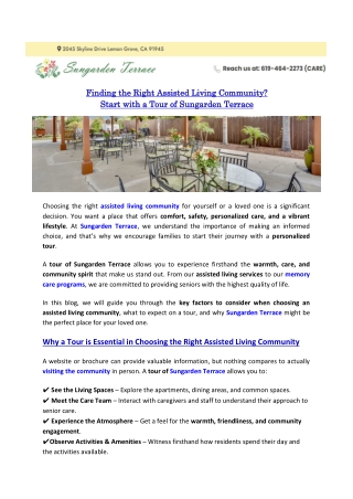 Finding the Right Assisted Living Community Start with a Tour of Sungarden Terrace