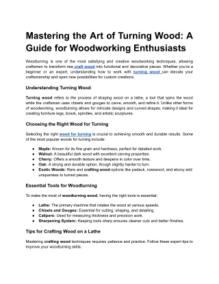 Mastering the Art of Turning Wood_ A Guide for Woodworking Enthusiasts